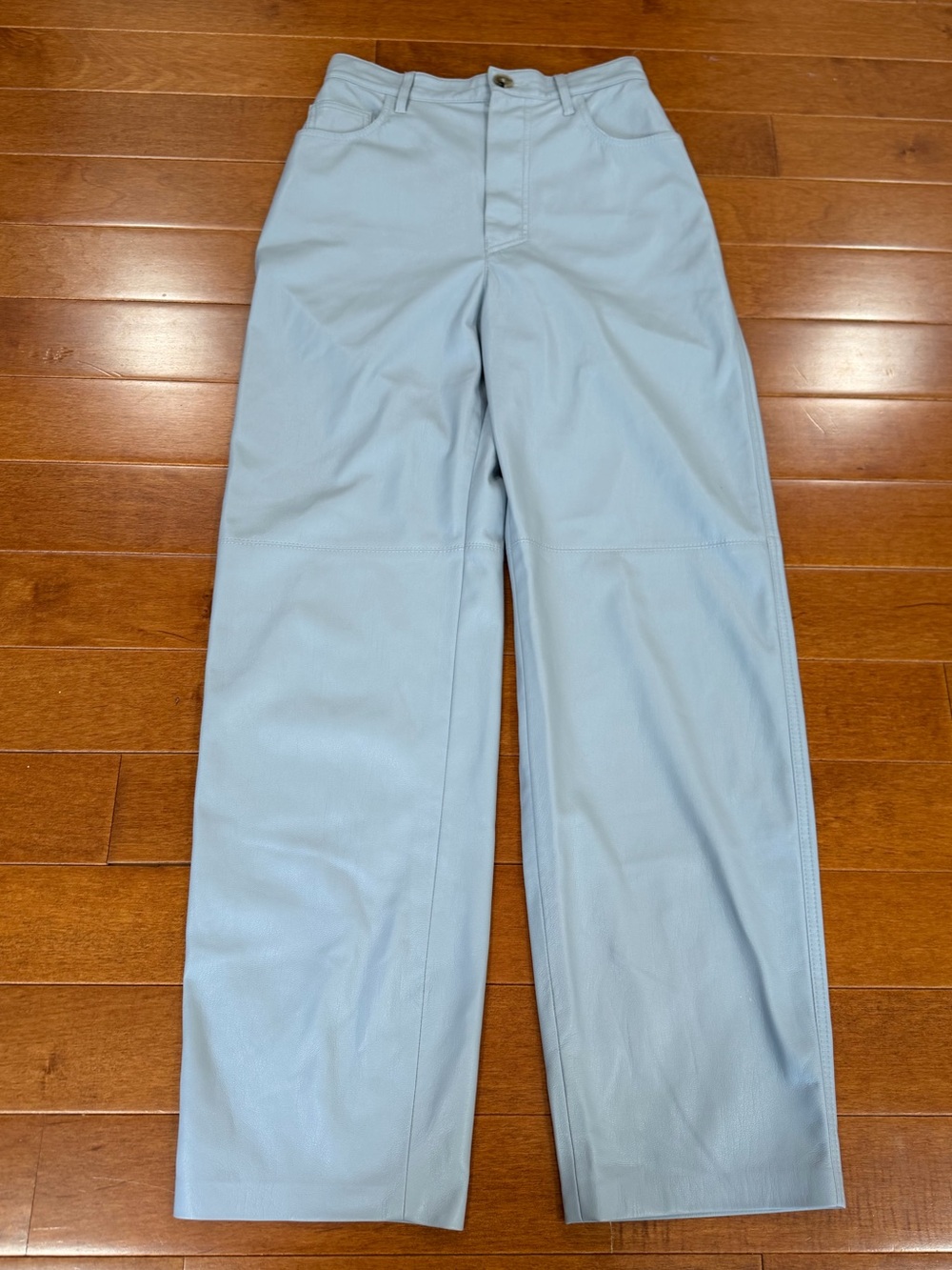 Nanushka Pastel Blue Soft Faux Leather Straight Leg Radha Trousers Pants Sz. XXS